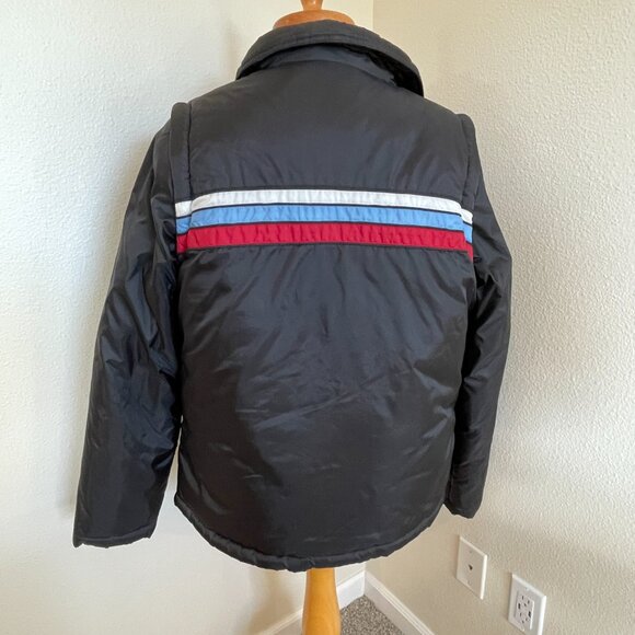 VTG Roxy Black Jacket/Vest White Blue Red Stripe Removable Sleeves L 90s Y2K - Picture 3 of 11